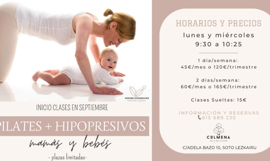 Clases de Pilates + Hipopresivos para mamás y bebés en la sala multiusos La Colmena, con Iosune Dominguez