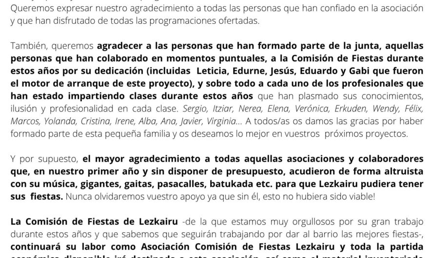 Cese y disolución de la Asociación Cultural Lezkairu: comunicado oficial